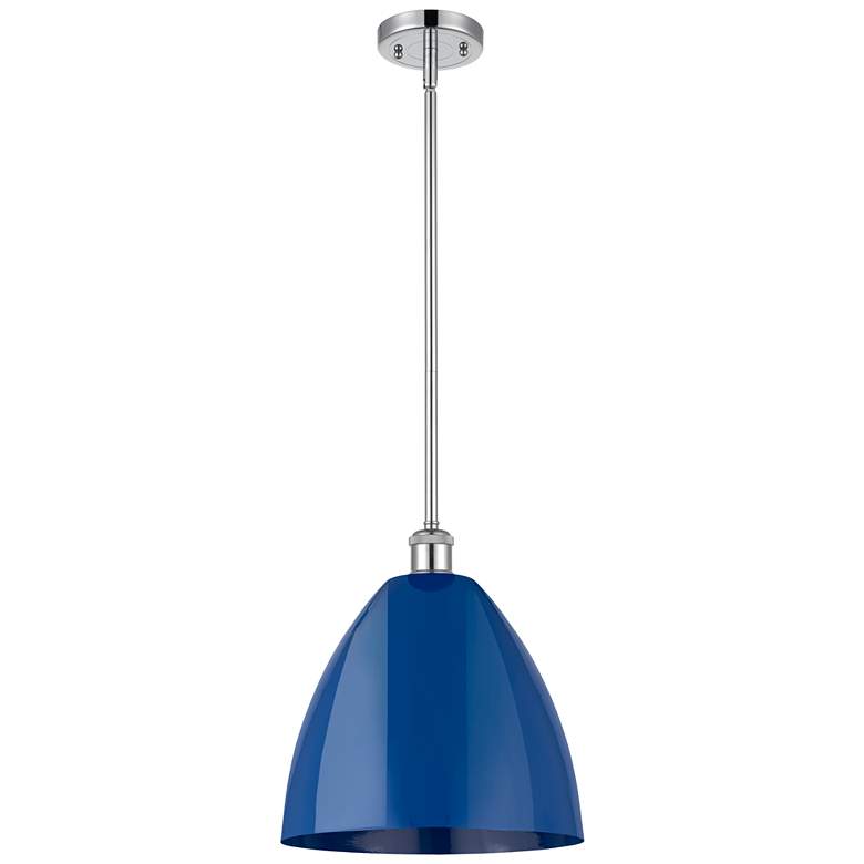 Image 1 Plymouth Dome 12 inch Wide Polished Chrome Stem Hung Pendant w/ Blue Shade