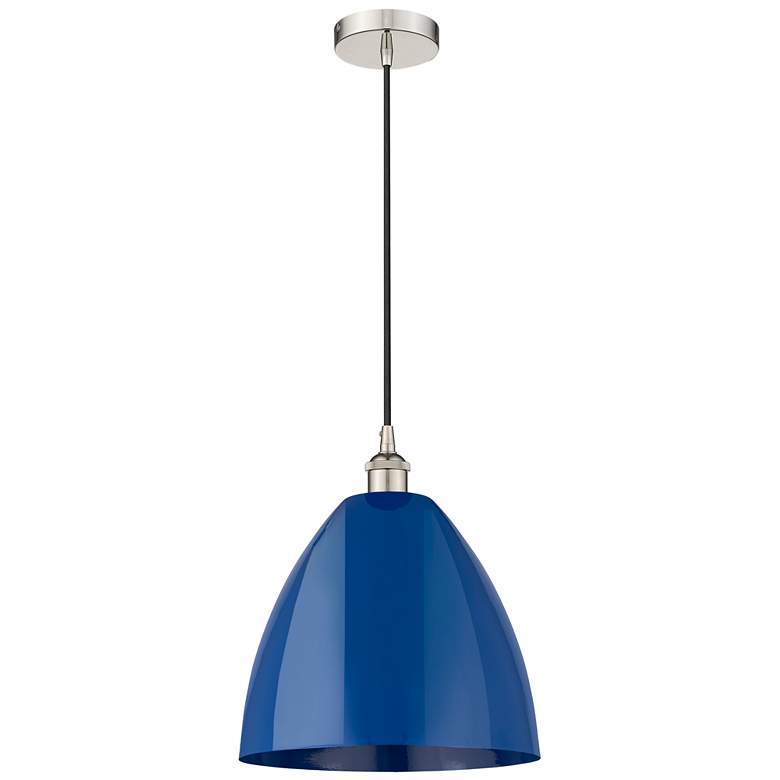 Image 1 Plymouth Dome 12" Wide Polished Nickel Corded Mini Pendant w/ Blue Sha