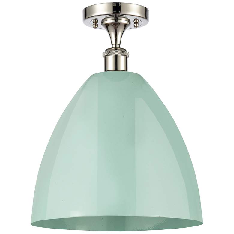 Image 1 Plymouth Dome 12" Wide Polished Nickel Semi Flush Mount w/ Seafoam Sha