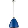 Plymouth Dome 12" Wide Polished Nickel Stem Hung Pendant w/ Blue Shade