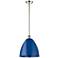 Plymouth Dome 12" Wide Polished Nickel Stem Hung Pendant w/ Blue Shade