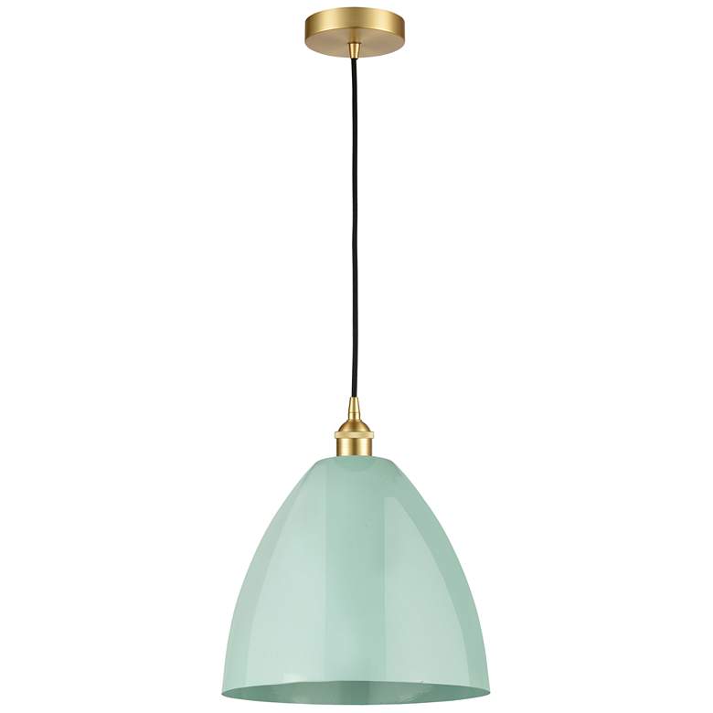 Image 1 Plymouth Dome 12" Wide Satin Gold Corded Mini Pendant w/ Seafoam Shade