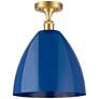 Plymouth Dome 12" Wide Satin Gold Semi Flush Mount w/ Blue Shade