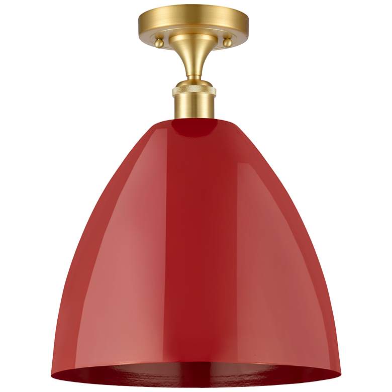 Image 1 Plymouth Dome 12" Wide Satin Gold Semi Flush Mount w/ Red Shade