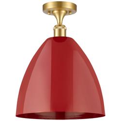 Plymouth Dome 12" Wide Satin Gold Semi Flush Mount w/ Red Shade