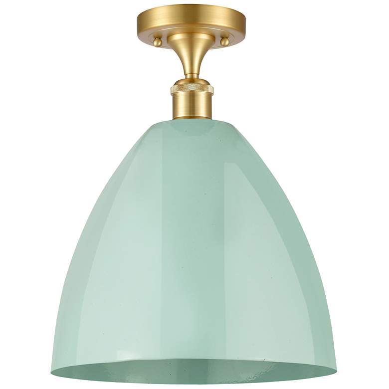Image 1 Plymouth Dome 12" Wide Satin Gold Semi Flush Mount w/ Seafoam Shade