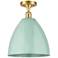 Plymouth Dome 12" Wide Satin Gold Semi Flush Mount w/ Seafoam Shade
