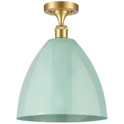 Plymouth Dome 12" Wide Satin Gold Semi Flush Mount w/ Seafoam Shade