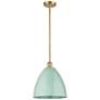 Plymouth Dome 12" Wide Satin Gold Stem Hung Pendant w/ Seafoam Shade