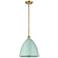 Plymouth Dome 12" Wide Satin Gold Stem Hung Pendant w/ Seafoam Shade