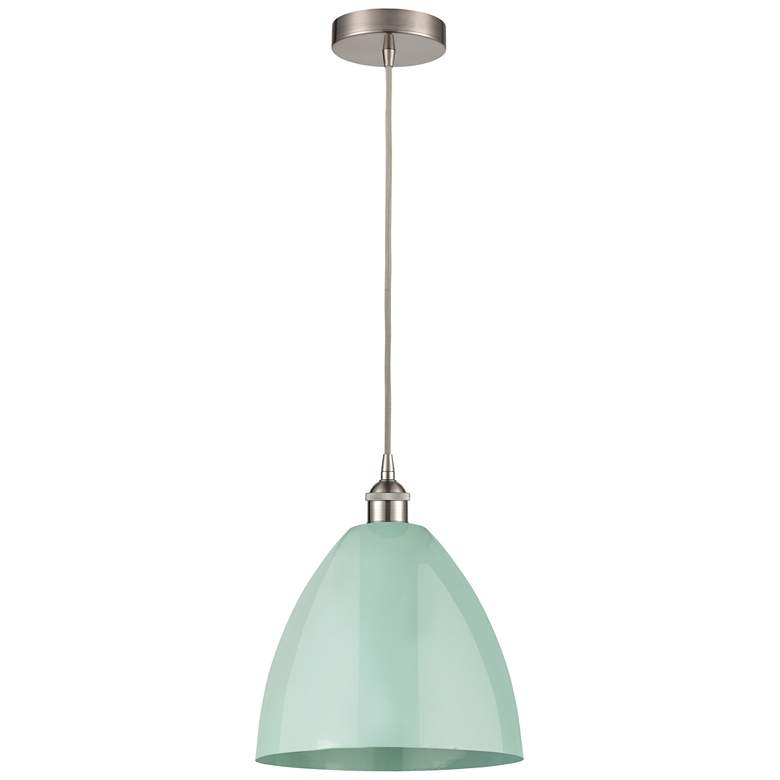 Image 1 Plymouth Dome 12"W Brushed Nickel Corded Mini Pendant w/ Seafoam Shade