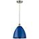Plymouth Dome 12"W Brushed Satin Nickel Corded Mini Pendant w/ Blue Sh
