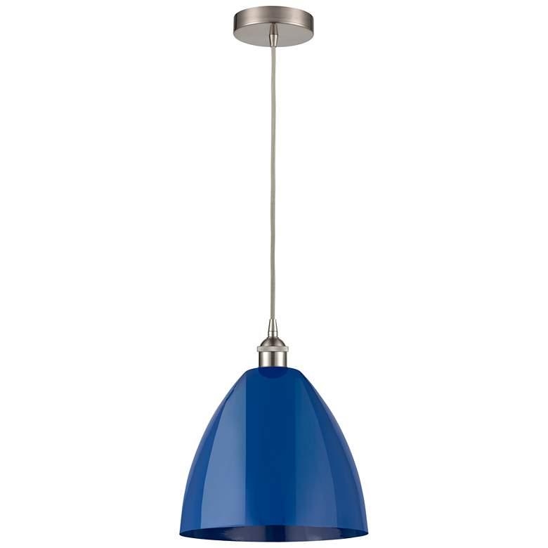 Image 1 Plymouth Dome 12"W Brushed Satin Nickel Corded Mini Pendant w/ Blue Sh
