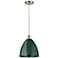 Plymouth Dome 12"W Brushed Satin Nickel Corded Mini Pendant w/ Green S