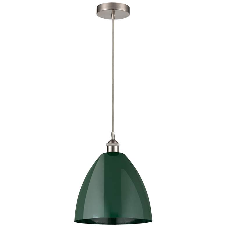 Image 1 Plymouth Dome 12 inchW Brushed Satin Nickel Corded Mini Pendant w/ Green S