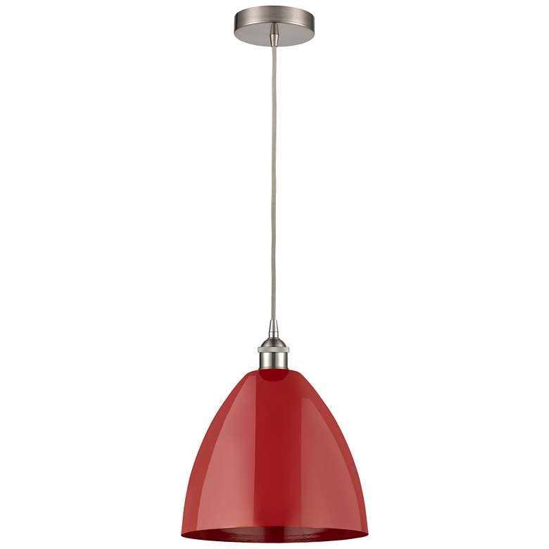 Image 1 Plymouth Dome 12"W Brushed Satin Nickel Corded Mini Pendant w/ Red Sha