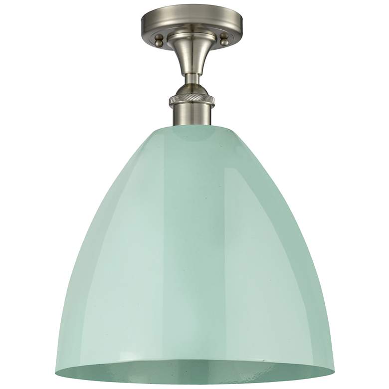 Image 1 Plymouth Dome 12"W Brushed Satin Nickel Semi Flush Mount w/ Seafoam Sh