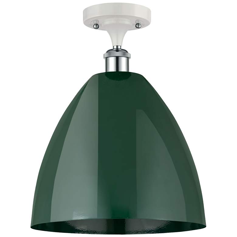 Image 1 Plymouth Dome 12"W White and Chrome Semi Flush Mount w/ Green Shade