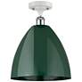 Plymouth Dome 12"W White and Chrome Semi Flush Mount w/ Green Shade