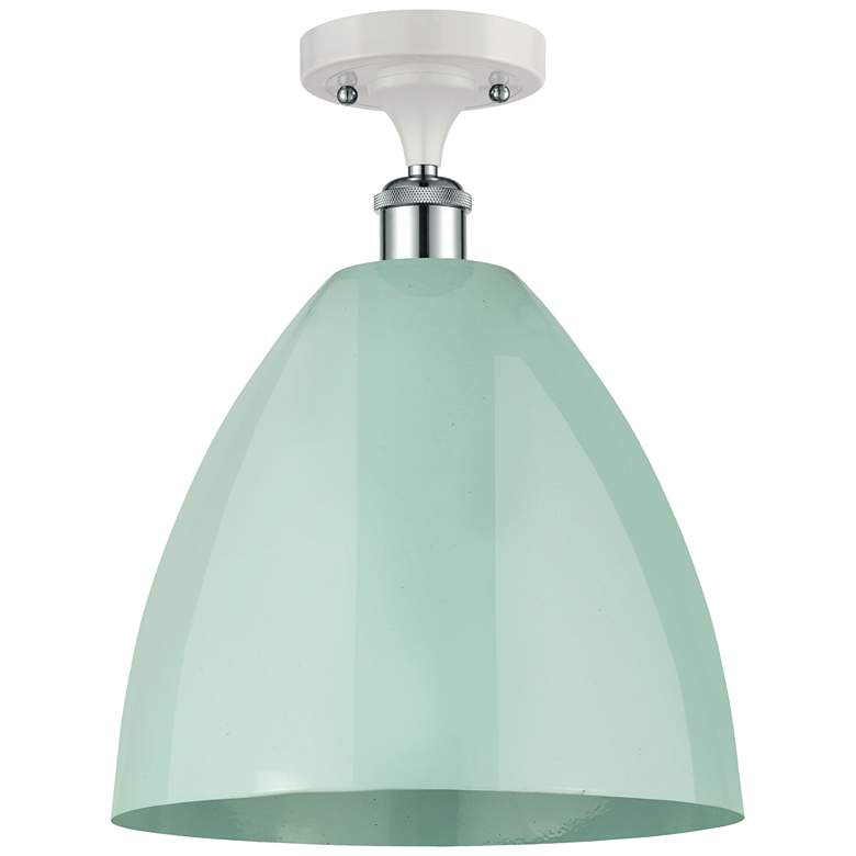 Image 1 Plymouth Dome 12 inchW White and Chrome Semi Flush Mount w/ Seafoam Shade