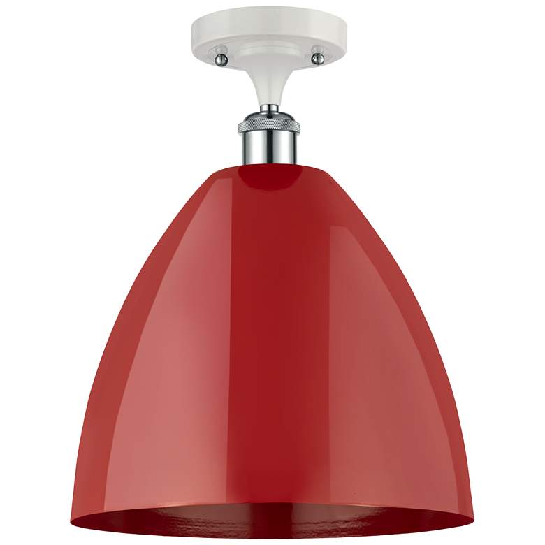 Image 1 Plymouth Dome 12 inchW White and Polished Chrome Semi Flush Mount w/ Red S