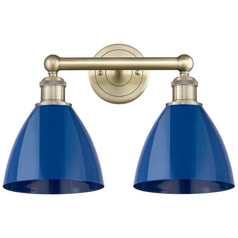 Image 1 Plymouth Dome 16.5"W 2 Light Antique Brass Bath Light With Blue Shade