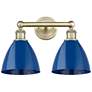Plymouth Dome 16.5"W 2 Light Antique Brass Bath Light With Blue Shade