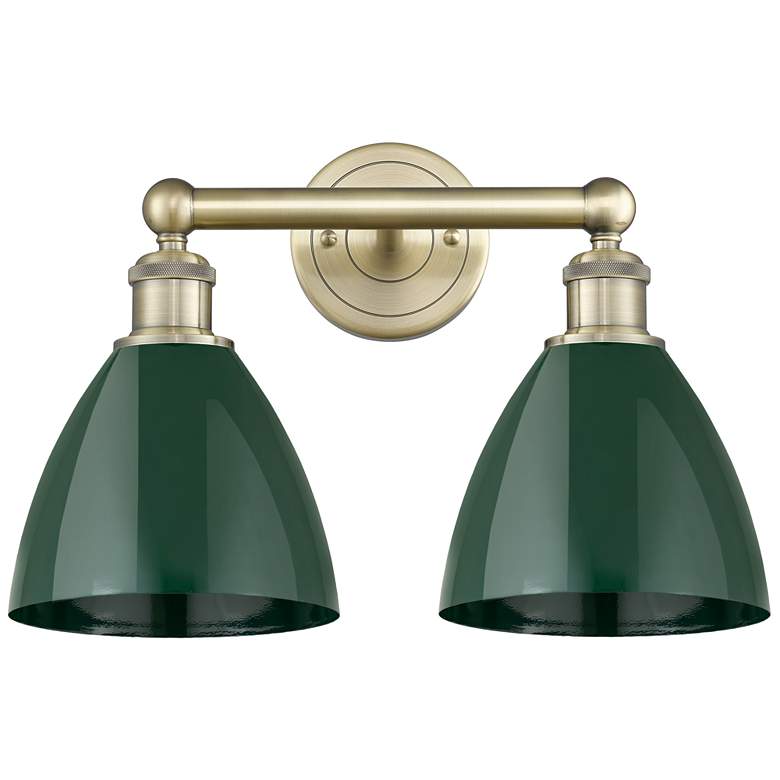 Image 1 Plymouth Dome 16.5"W 2 Light Antique Brass Bath Light With Green Shade