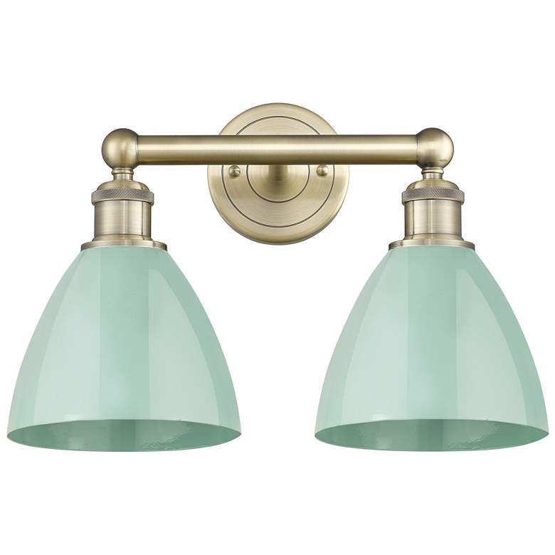 Image 1 Plymouth Dome 16.5"W 2 Light Antique Brass Bath Light With Seafoam Sha