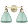 Plymouth Dome 16.5"W 2 Light Antique Brass Bath Light With Seafoam Sha