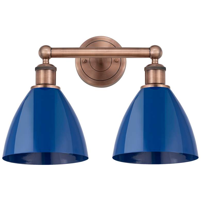 Image 1 Plymouth Dome 16.5"W 2 Light Antique Copper Bath Light With Blue Shade