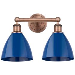 Plymouth Dome 16.5&quot;W 2 Light Antique Copper Bath Light With Blue Shade