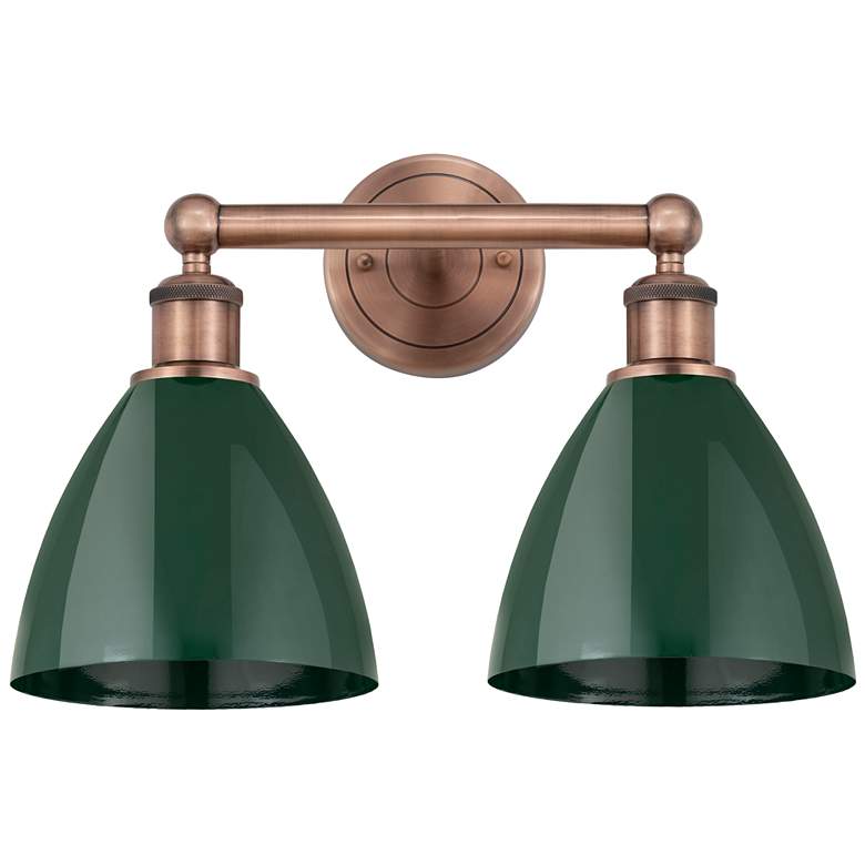 Image 1 Plymouth Dome 16.5"W 2 Light Antique Copper Bath Light With Green Shad