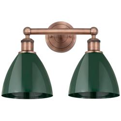 Plymouth Dome 16.5&quot;W 2 Light Antique Copper Bath Light With Green Shad