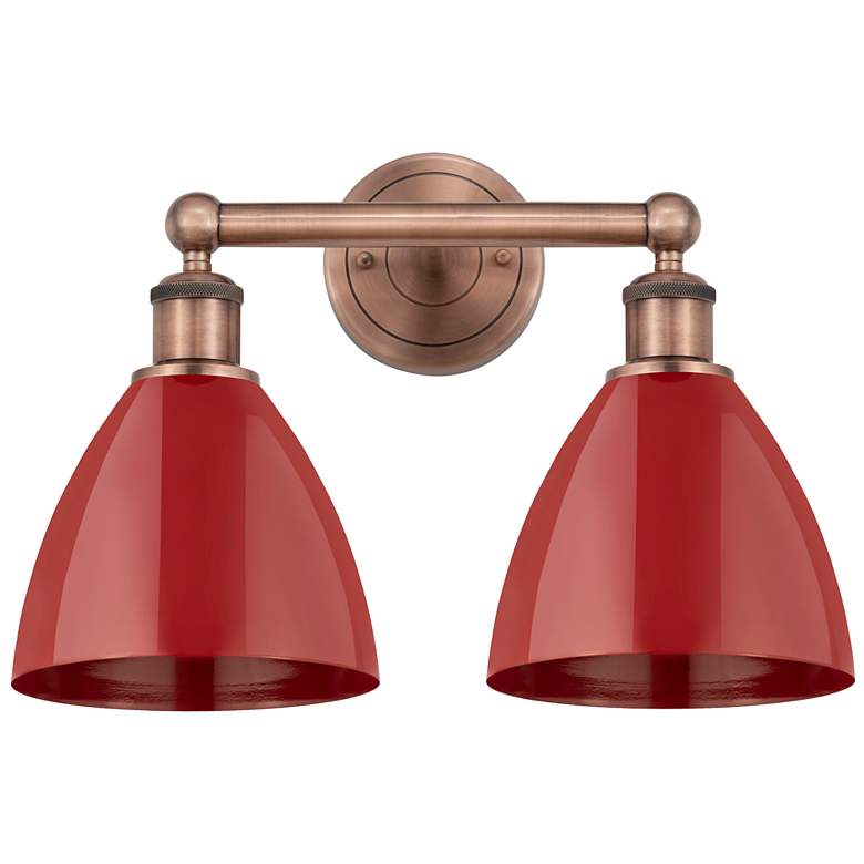 Image 1 Plymouth Dome 16.5"W 2 Light Antique Copper Bath Light With Red Shade