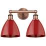 Plymouth Dome 16.5"W 2 Light Antique Copper Bath Light With Red Shade