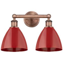 Plymouth Dome 16.5&quot;W 2 Light Antique Copper Bath Light With Red Shade