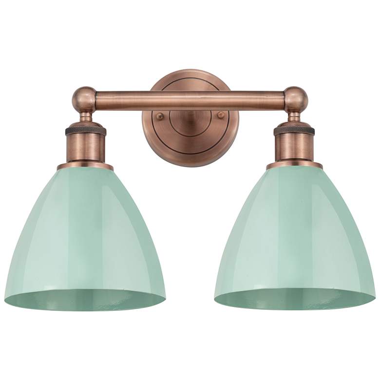 Image 1 Plymouth Dome 16.5"W 2 Light Antique Copper Bath Light With Seafoam Sh
