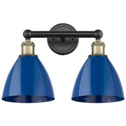 Plymouth Dome 16.5&quot;W 2 Light Black Antique Brass Bath Light With Blue
