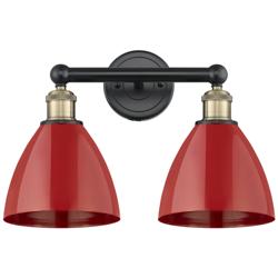 Plymouth Dome 16.5&quot;W 2 Light Black Antique Brass Bath Light With Red S