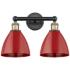 Plymouth Dome 16.5"W 2 Light Black Antique Brass Bath Light With Red S