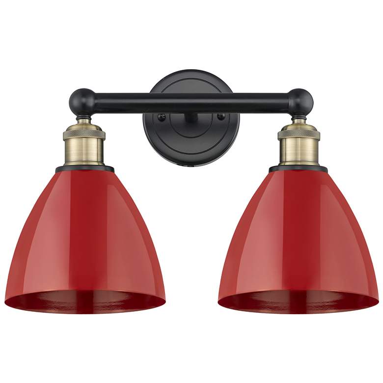 Image 1 Plymouth Dome 16.5"W 2 Light Black Antique Brass Bath Light With Red S