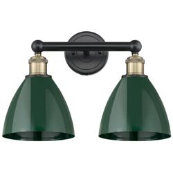 Plymouth Dome 16.5&quot;W 2 Light Black Brass Bath Light With Green Shade