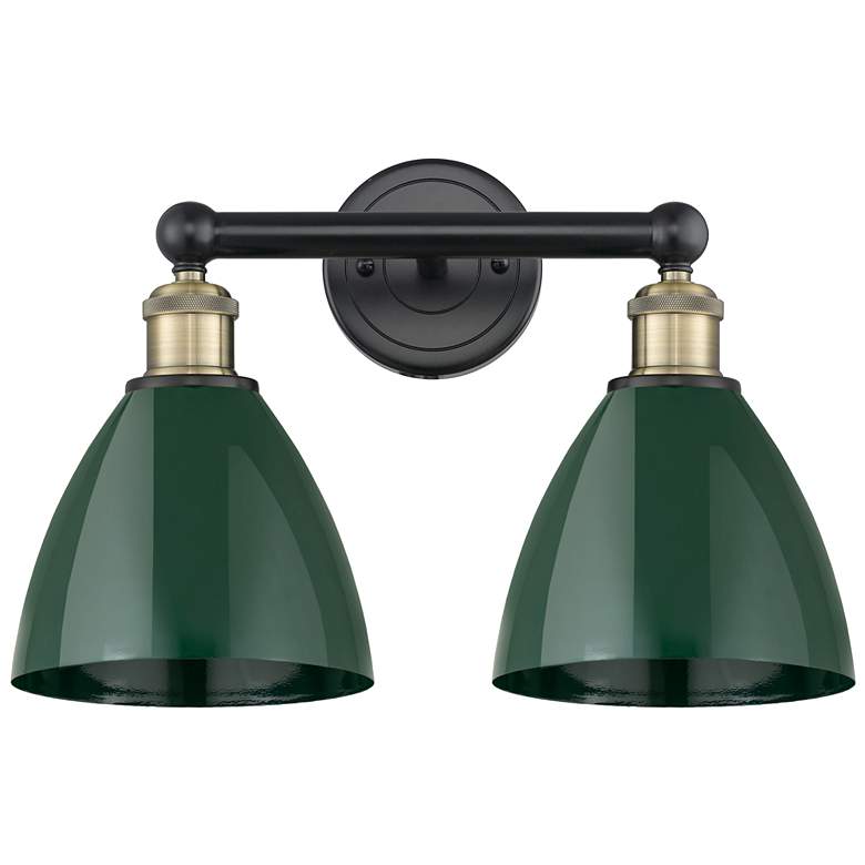 Image 1 Plymouth Dome 16.5"W 2 Light Black Brass Bath Light With Green Shade