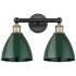 Plymouth Dome 16.5"W 2 Light Black Brass Bath Light With Green Shade