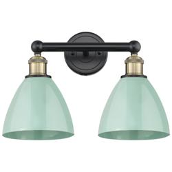 Plymouth Dome 16.5&quot;W 2 Light Black Brass Bath Light With Seafoam Shade
