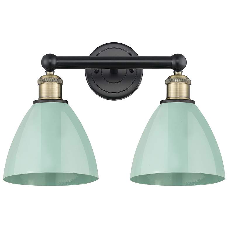 Image 1 Plymouth Dome 16.5"W 2 Light Black Brass Bath Light With Seafoam Shade