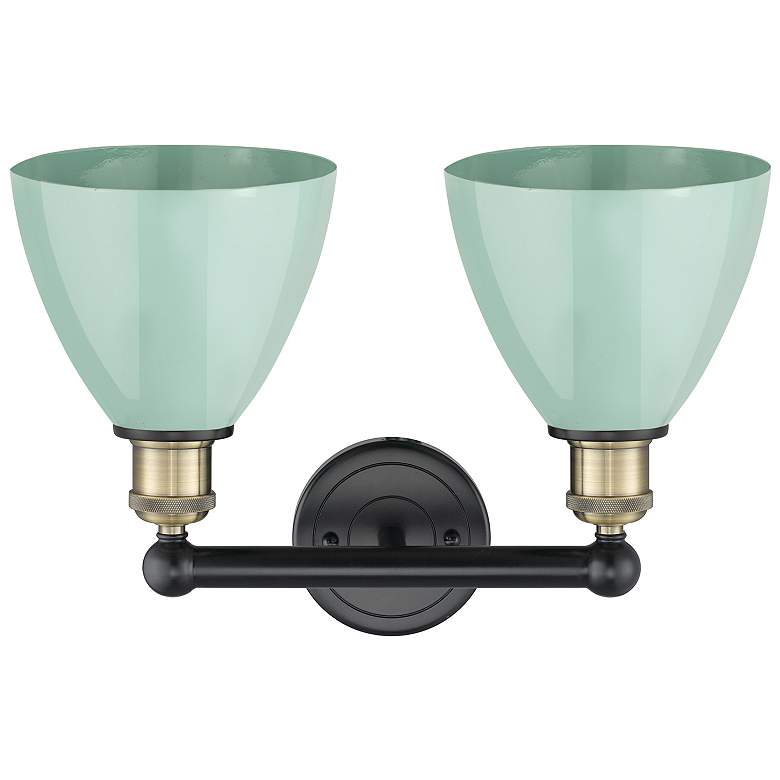 Image 2 Plymouth Dome 16.5"W 2 Light Black Brass Bath Light With Seafoam Shade more views