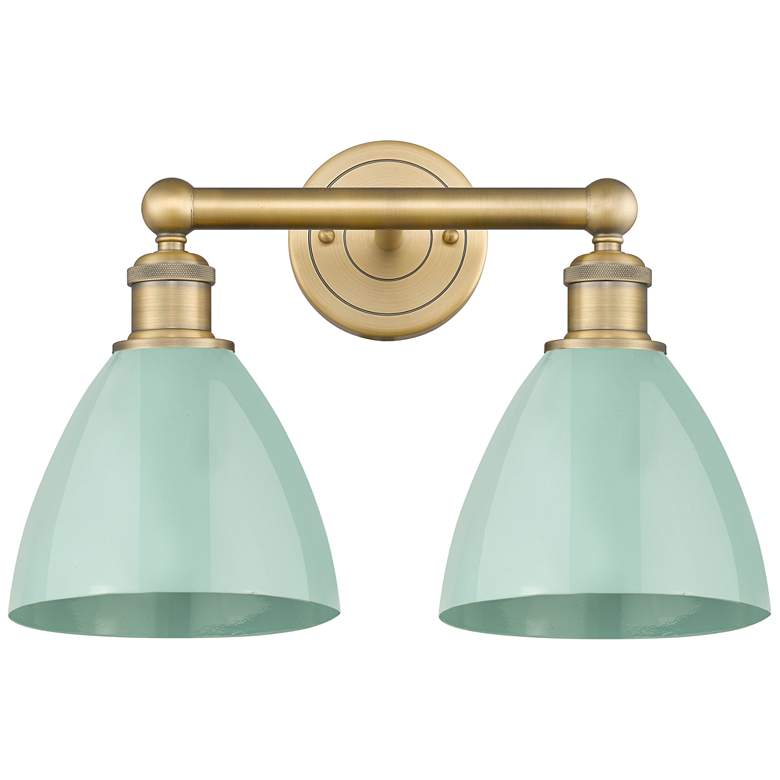 Image 1 Plymouth Dome 16.5"W 2 Light Brushed Brass Bath Light With Seafoam Sha