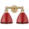 Plymouth Dome 16.5"W 2 Light Brushed Brass Bath Vanity Light With Red 
